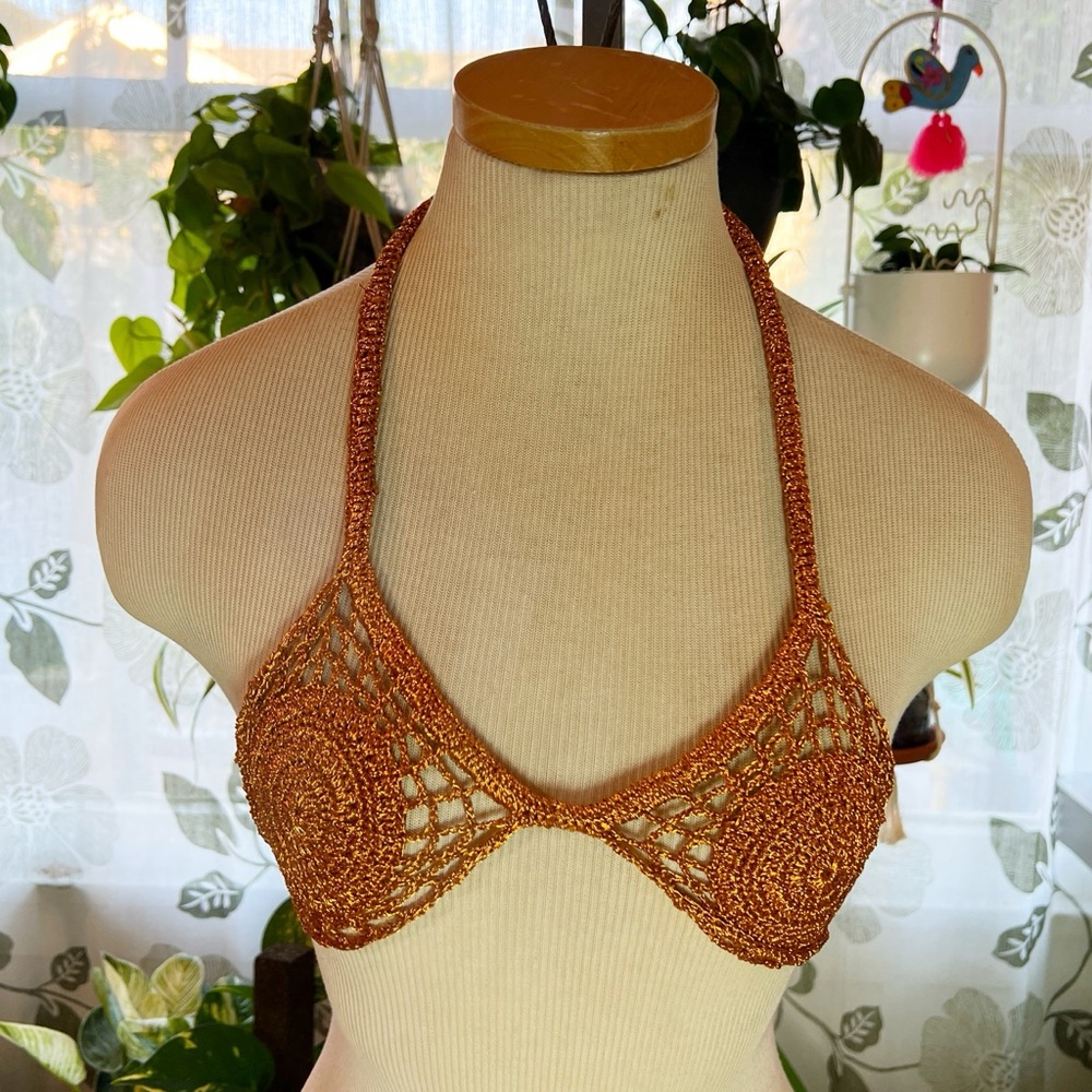 Cult Gaia Gold Crochet Bra M